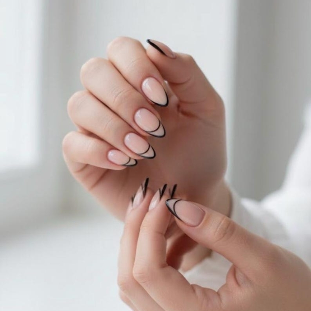 Elegant Black-Tipped PRESS ON Sally Hansen PROFESSIONAL GEL Nail GLUE ON Acrylic